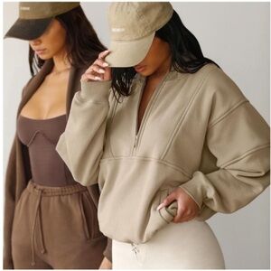 Josh Brown Retro Half Zip Tan Taupe Pullover Sweatshirt Size S / M